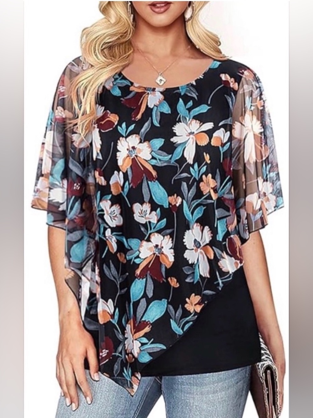 Cestyle Mesh Poncho Overlay Summer Tank, size 2XL